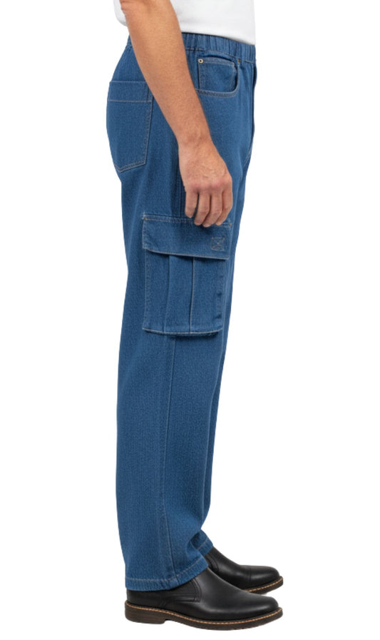 Men's Lightweight Double Cargo Pocket Pull-On Jeans – Cotton Blend Cargo Pants with Elastic Waist