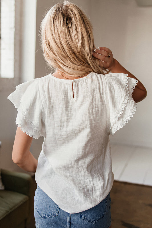 Soraya Crinkled Layered Ruffled Flutter Sleeve Blouse-1