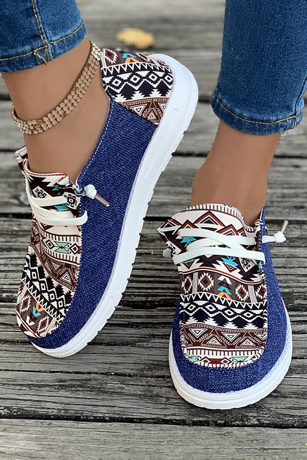 Bailee Vintage Aztec Lace-up Flat Shoes-5