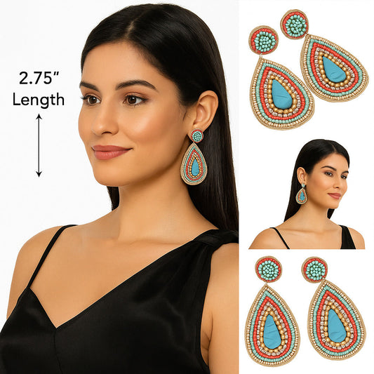 Colorful Beaded Earrings,Hoop Dangle Earrings, Bohemia Boho Tassel Earrings FER1007-1
