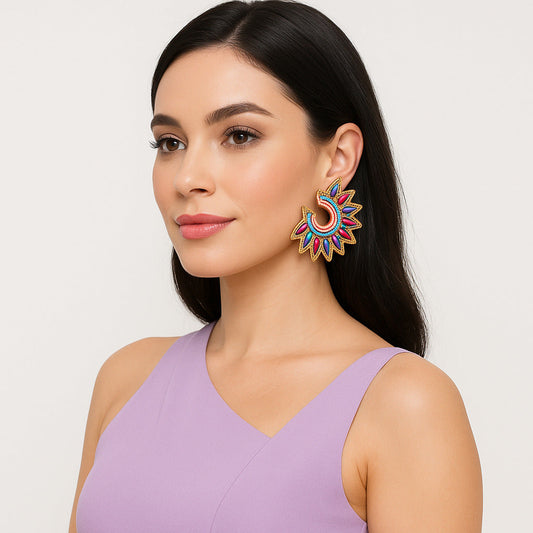 Colorful Beaded Earrings,Hoop Dangle Earrings, Bohemia Boho Tassel Earrings FER1016-1