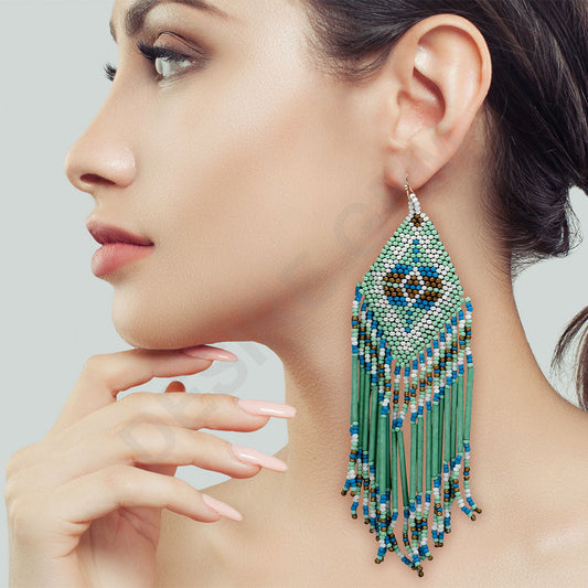 Colorful Beaded Earrings,Hoop Dangle Earrings, Bohemia Drops Earrings, Tassel Earrings FER1033-1