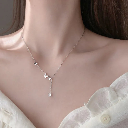 ANENJERY Shiny Cubic Zircon Butterfly Long Chain Tassel Necklace Clavicle Chains Choker For Women Gift S-N568