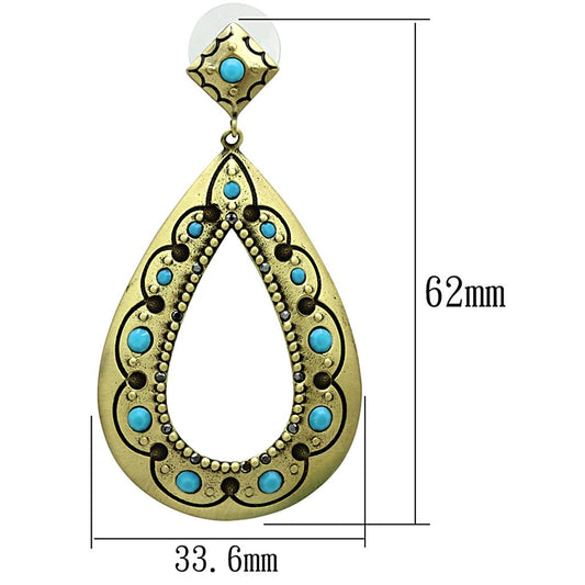 LO3850 - Antique Copper Brass Earrings with Top Grade Crystal in Turquoise-1
