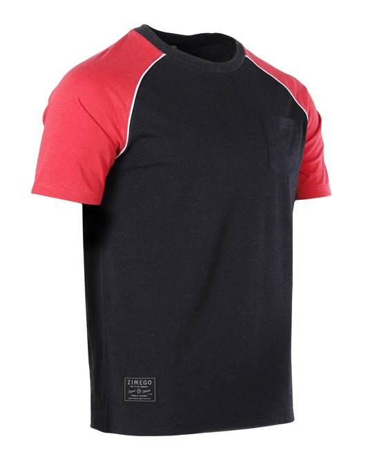 Mens Short Sleeve Raglan Tee - Color Block Retro Casual T-Shirt-1