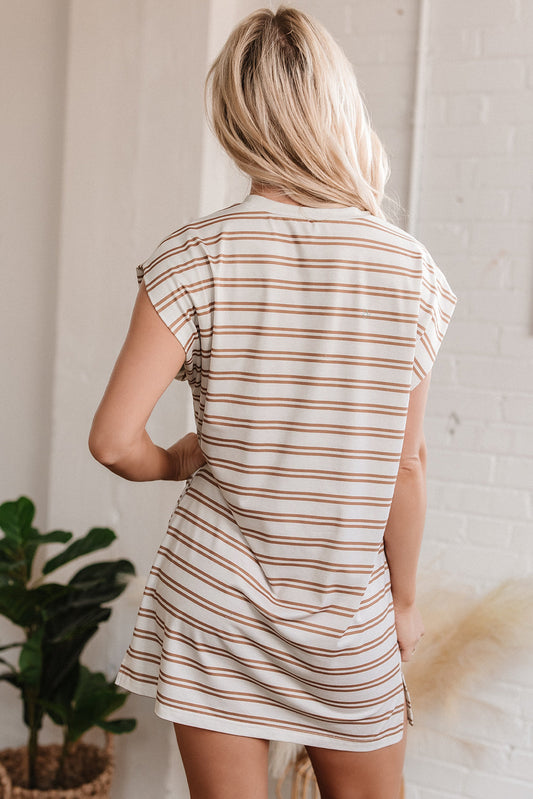 Lilian Stripe Casual Pocketed Mini Dress-1