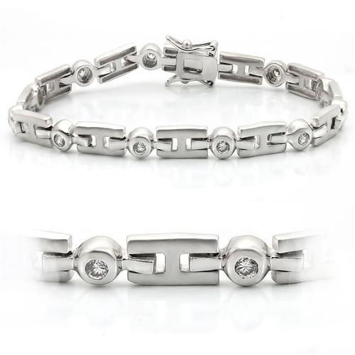 LO1163 - Matte Rhodium & Rhodium Brass Bracelet with AAA Grade CZ in Clear-0
