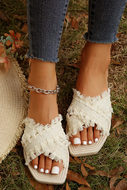 Vada Tassel Woven Crossed Straps Flat Slippers-0