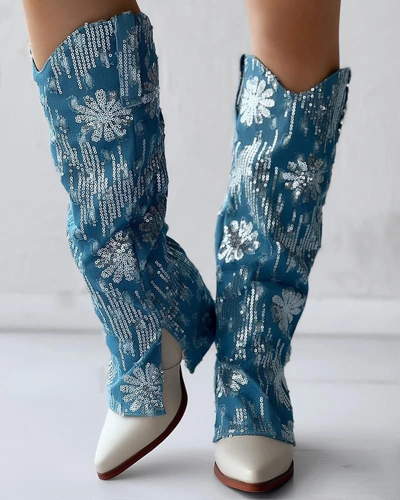 Denim Darling Block-Heel Boots