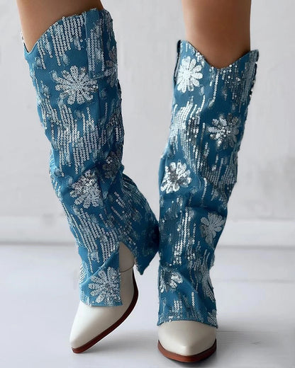 Denim Darling Block-Heel Boots