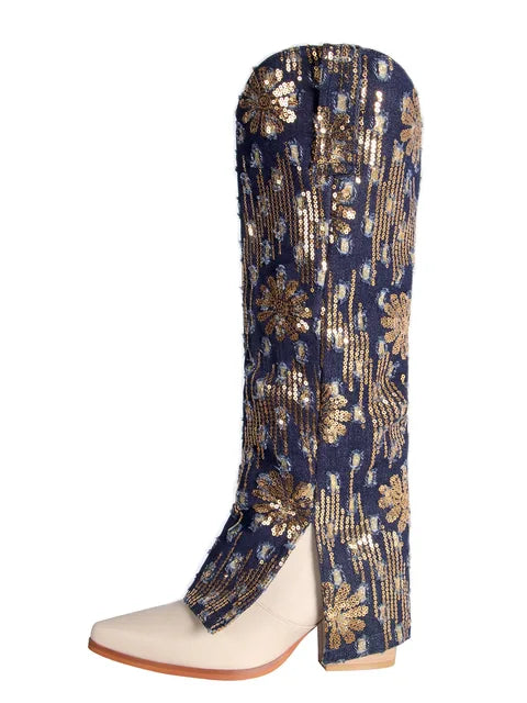 Denim Darling Block-Heel Boots