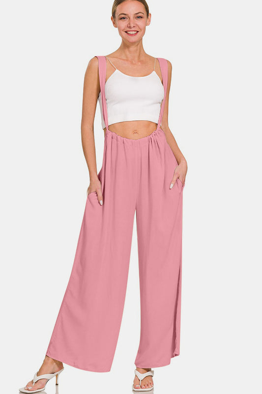 Zenana Pocketed Wide Strap Wide Leg Overalls-0
