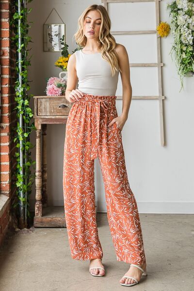 Heimish Full Size Printed Tied Straight Casual Pants-4
