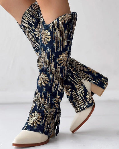 Denim Darling Block-Heel Boots