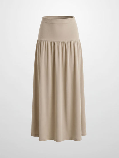 T-Shirt Ribbed Yoke Skirt-Tan