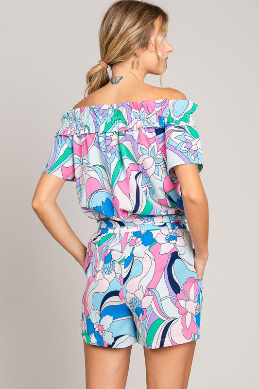 Cotton Bleu by Nu Label Abstracted Print Tie Front Shorts-1