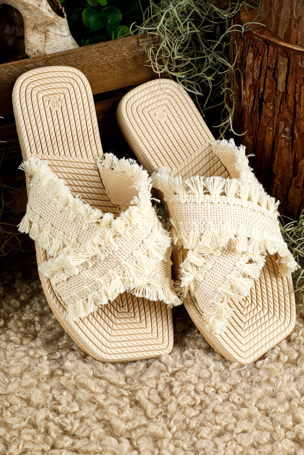 Vada Tassel Woven Crossed Straps Flat Slippers-4