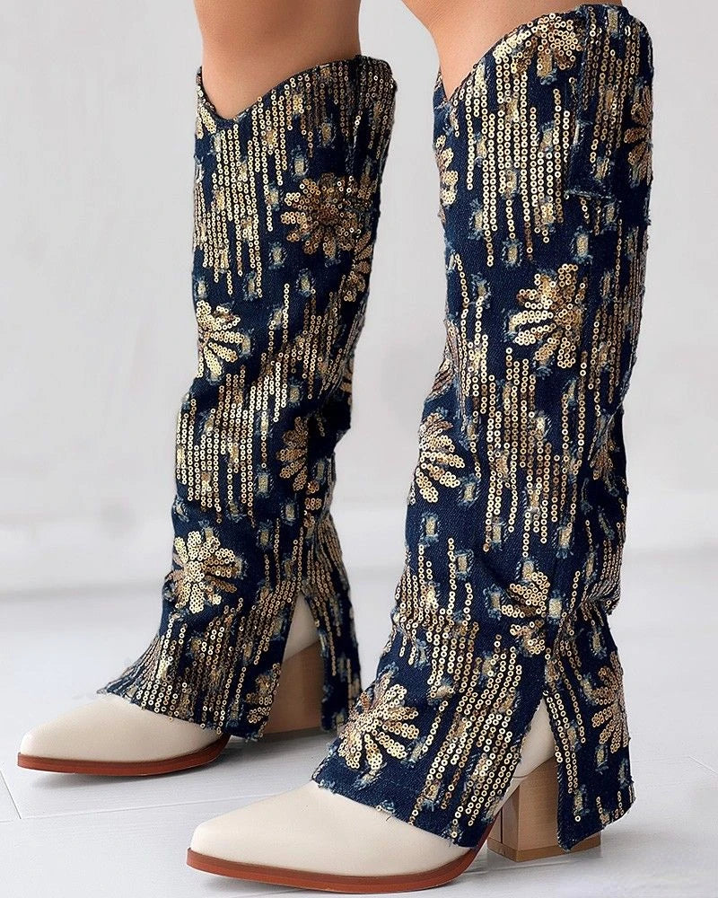 Denim Darling Block-Heel Boots