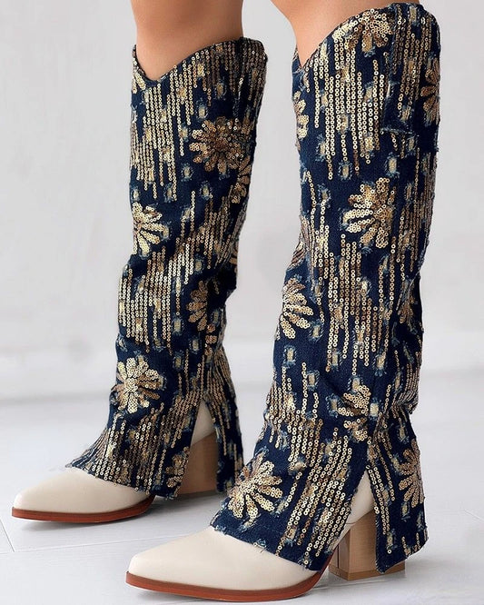 Denim Darling Block-Heel Boots