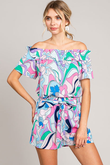 Cotton Bleu by Nu Label Abstracted Print Tie Front Shorts-0