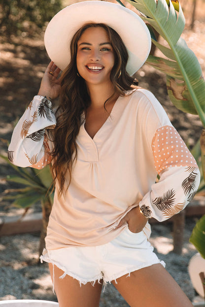 Alora Palm Leaves Polka Dot Loose Blouse-3