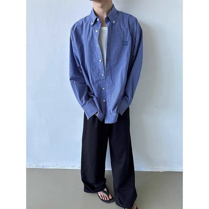 Blue Checkered Long Sleeve Shirt Men Jacket