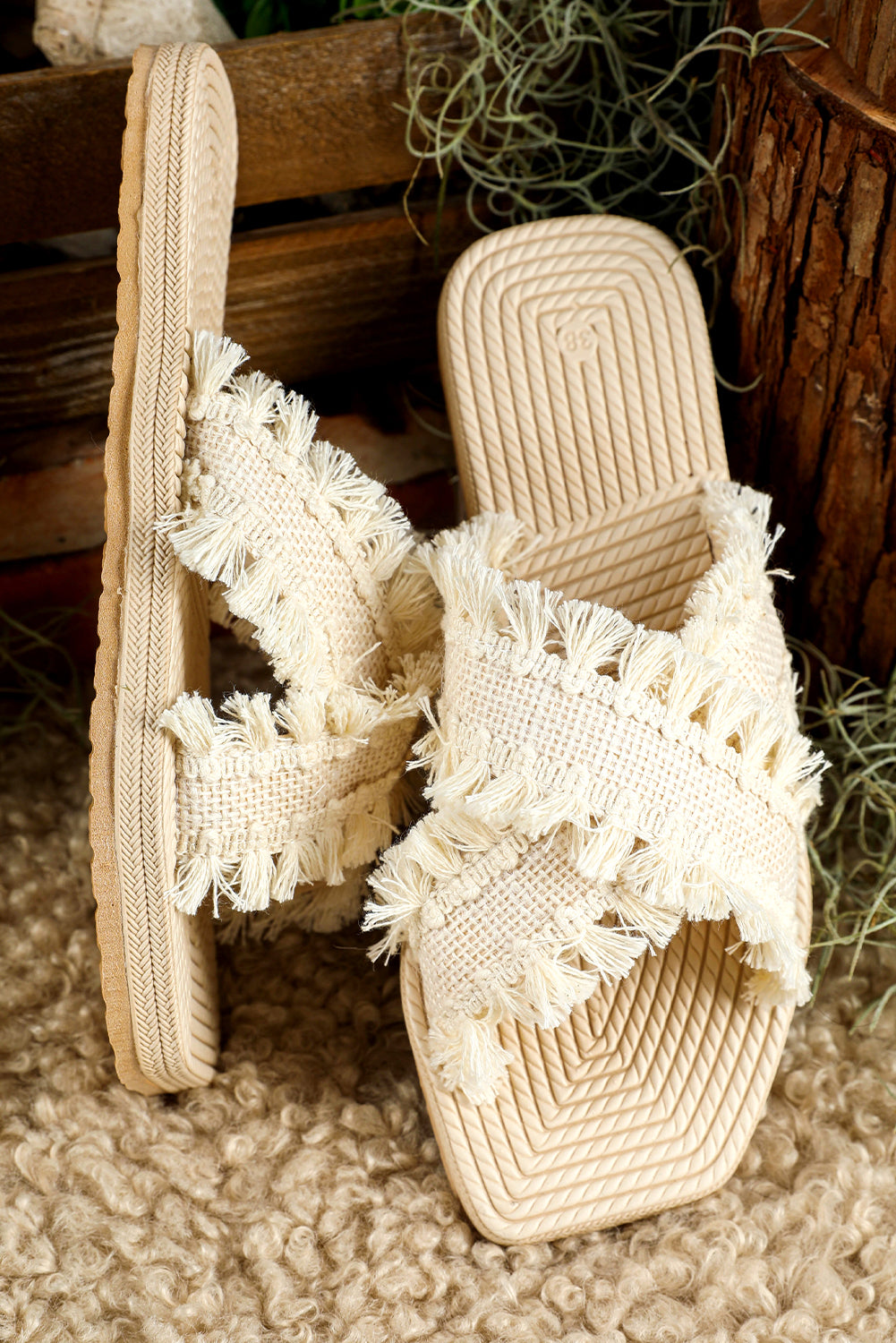 Vada Tassel Woven Crossed Straps Flat Slippers-3