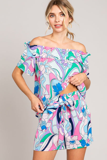Cotton Bleu by Nu Label Abstracted Print Tie Front Shorts-3