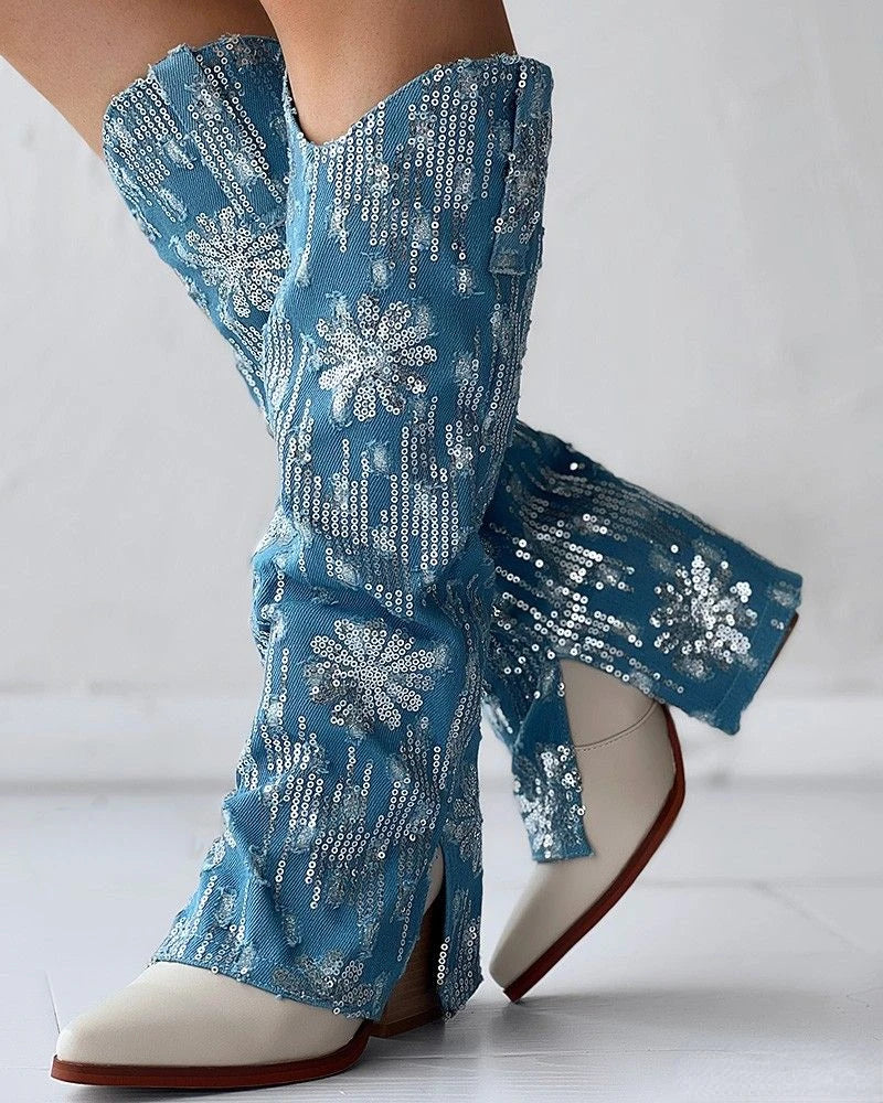 Denim Darling Block-Heel Boots