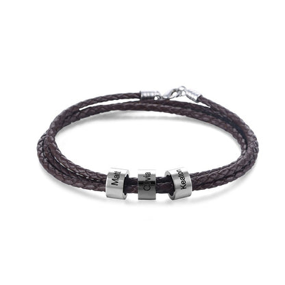 Men's Leather Braided Bracelet Multilayer Making DIY Letters Titanium Steel Beads Engravable Name Bracelet Gift
