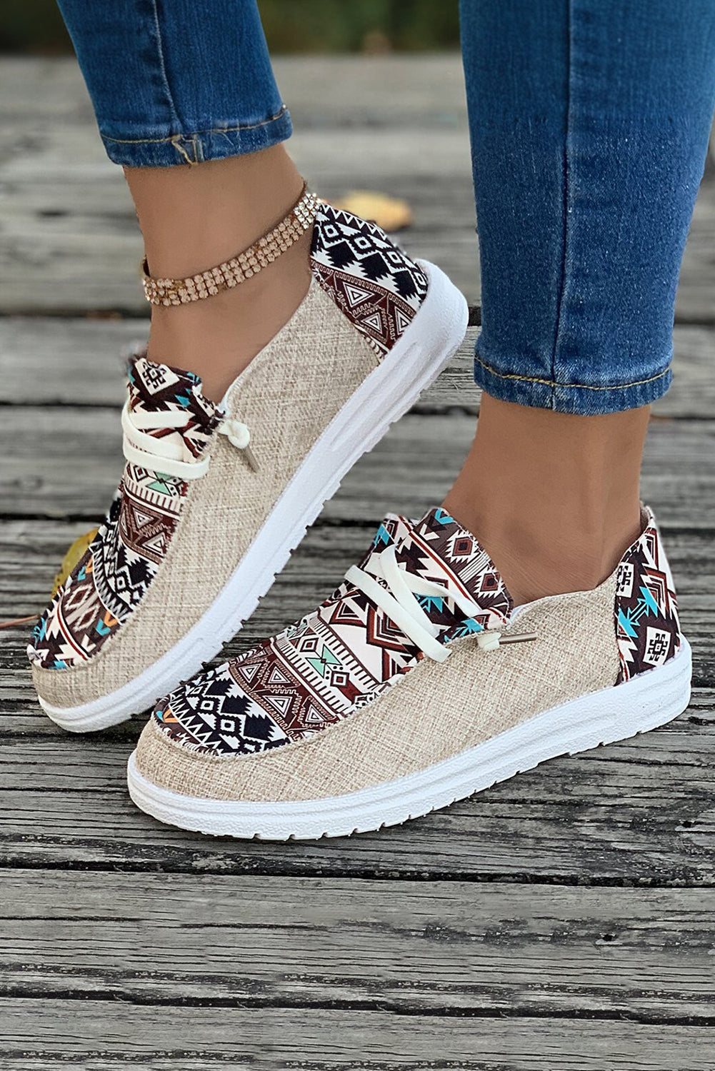 Bailee Vintage Aztec Lace-up Flat Shoes-1