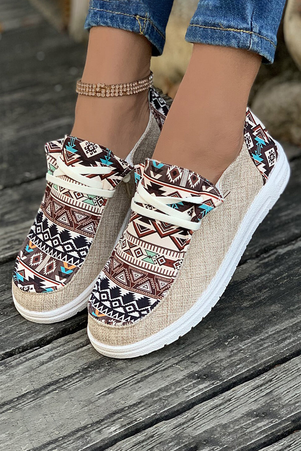 Bailee Vintage Aztec Lace-up Flat Shoes-2