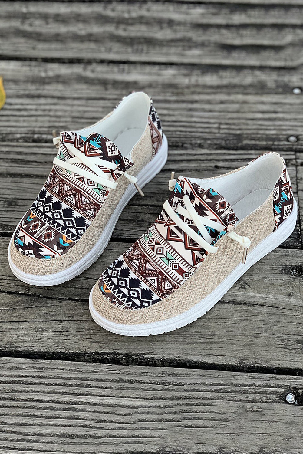 Bailee Vintage Aztec Lace-up Flat Shoes-4