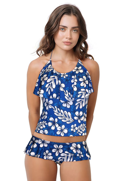 Loco Boutique Blue Plumeria Skirted Bottom-2