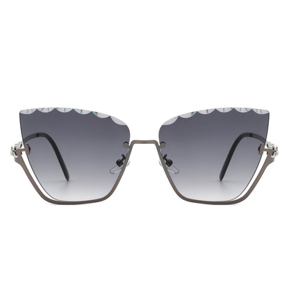 Starfire - Half Frame Square Irregular Tinted Fashion Cat Eye Sunglasses-3