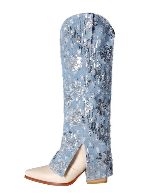Denim Darling Block-Heel Boots