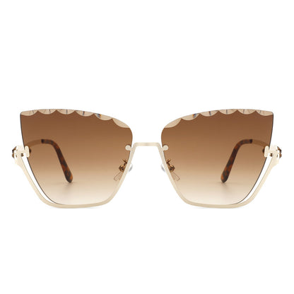 Starfire - Half Frame Square Irregular Tinted Fashion Cat Eye Sunglasses-4