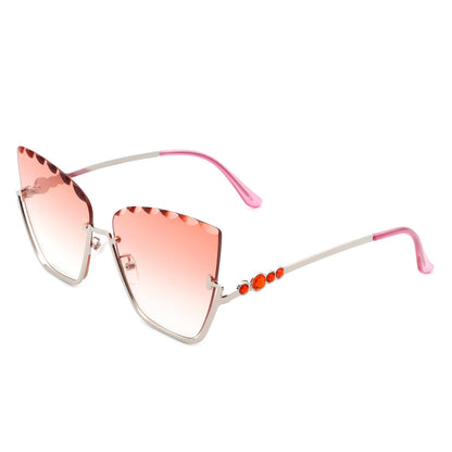 Starfire - Half Frame Square Irregular Tinted Fashion Cat Eye Sunglasses-7