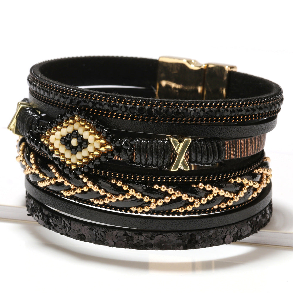 Bohemian Style New Jewelry Eye Bead Hand-Woven Leather Bracelet Women's Simple Jewelry