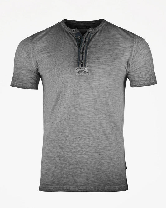 ZIMEGO Mens Short Sleeve Crew Neck Oil Wash Vintage Button Henley T-Shirt-0