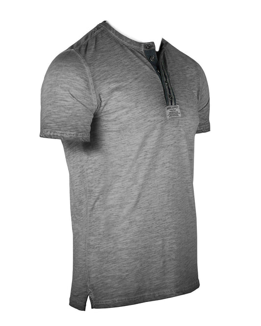 ZIMEGO Mens Short Sleeve Crew Neck Oil Wash Vintage Button Henley T-Shirt-1