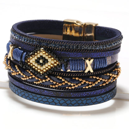 Bohemian Style New Jewelry Eye Bead Hand-Woven Leather Bracelet Women's Simple Jewelry