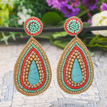 Colorful Beaded Earrings,Hoop Dangle Earrings, Bohemia Boho Tassel Earrings FER1007-2