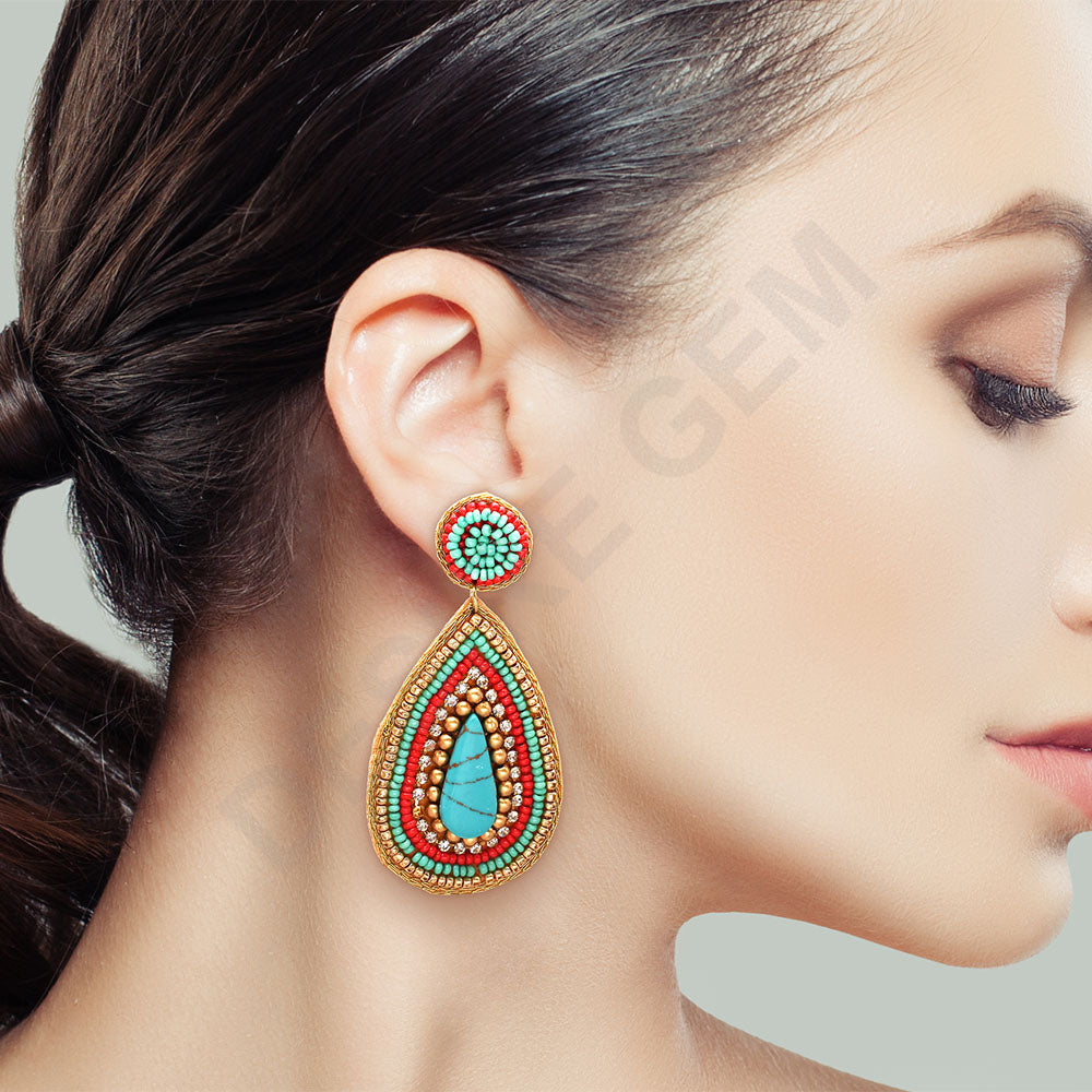 Colorful Beaded Earrings,Hoop Dangle Earrings, Bohemia Boho Tassel Earrings FER1007-4