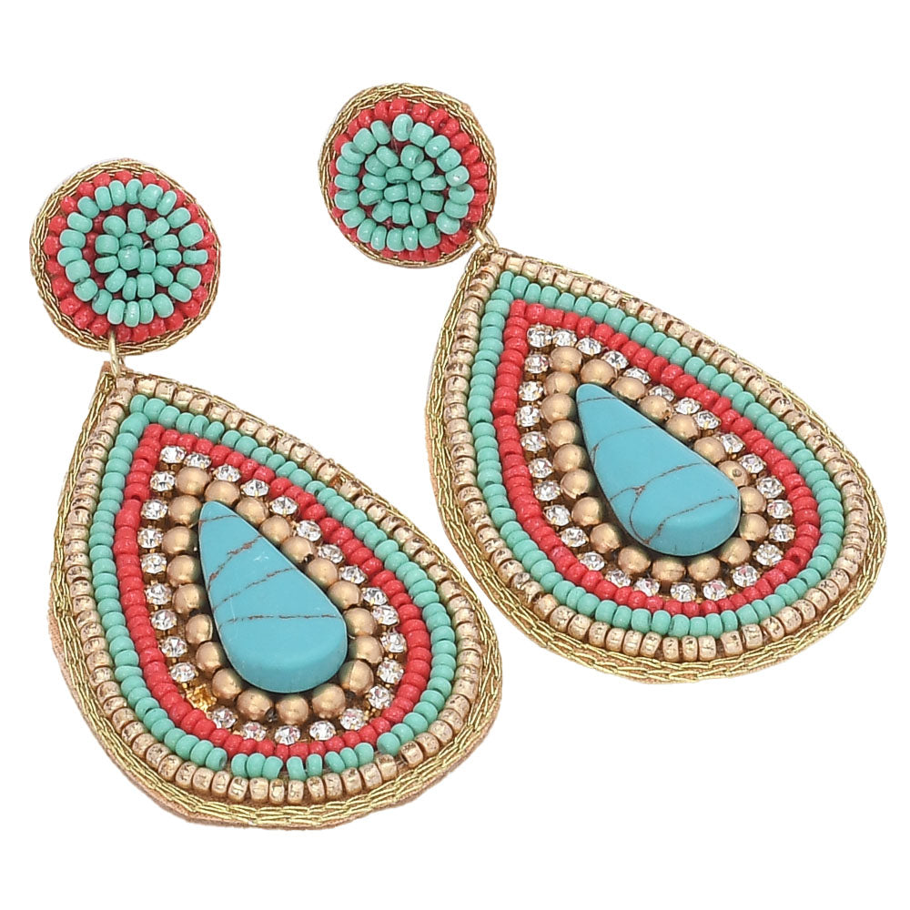 Colorful Beaded Earrings,Hoop Dangle Earrings, Bohemia Boho Tassel Earrings FER1007-3