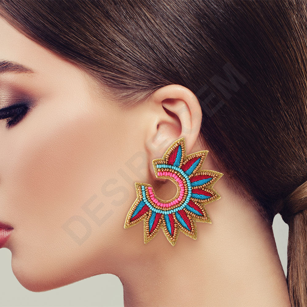 Colorful Beaded Earrings,Hoop Dangle Earrings, Bohemia Boho Tassel Earrings FER1016-4