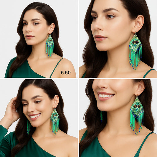 Colorful Beaded Earrings,Hoop Dangle Earrings, Bohemia Drops Earrings, Tassel Earrings FER1033-0