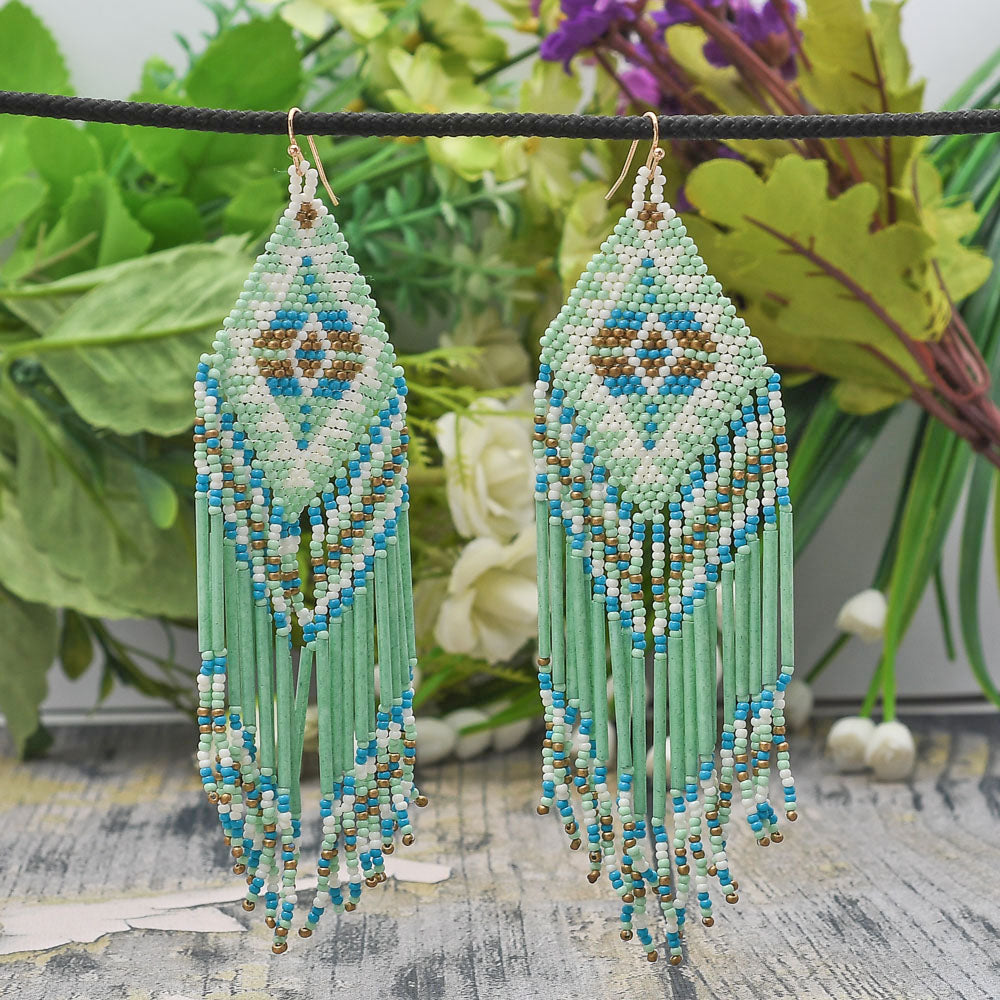 Colorful Beaded Earrings,Hoop Dangle Earrings, Bohemia Drops Earrings, Tassel Earrings FER1033-2