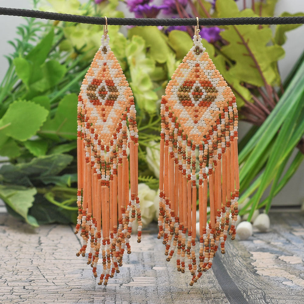 Colorful Beaded Earrings,Hook Dangle Earrings, Bohemia Boho Tassel Earrings FER1034-2