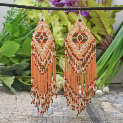 Colorful Beaded Earrings,Hook Dangle Earrings, Bohemia Boho Tassel Earrings FER1034-2